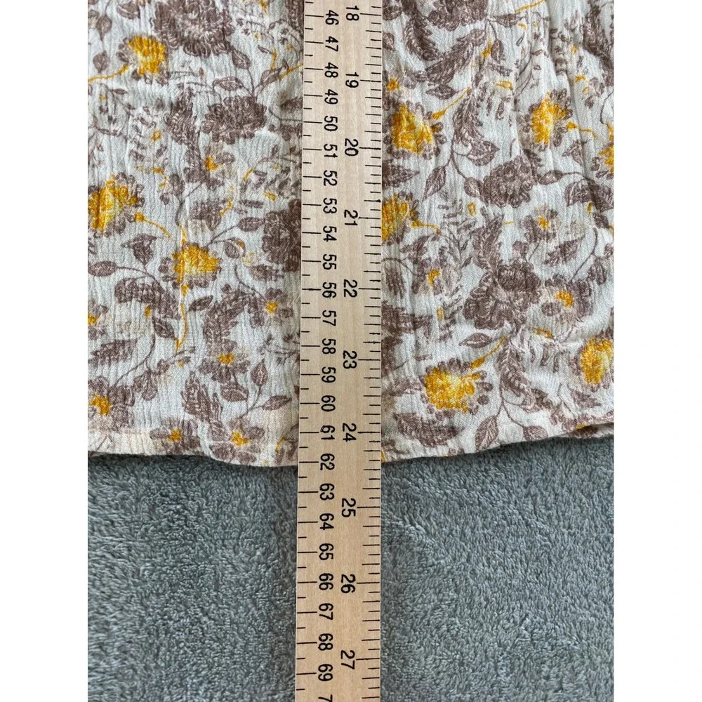 Old Navy Girls Large Floral Gauze Flutter Sleeve Tie Neck Boho Top‎ Cream Brown